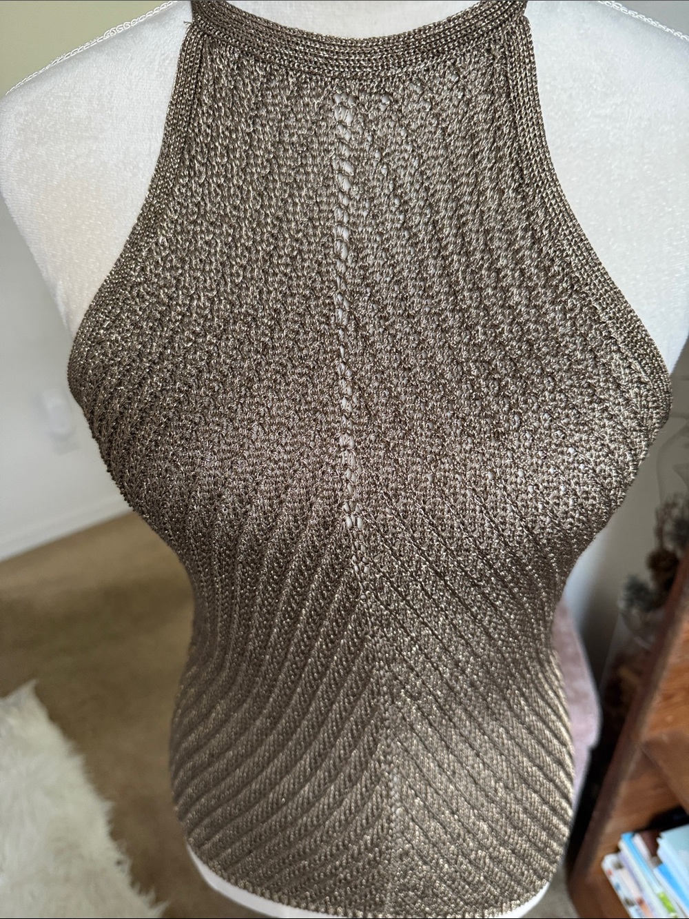 Guess Metallic Bronze Halter Off-the-Shoulder Knit Top